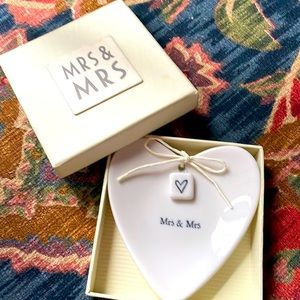 Mrs & Mrs ivory heart shaped China Ring dish